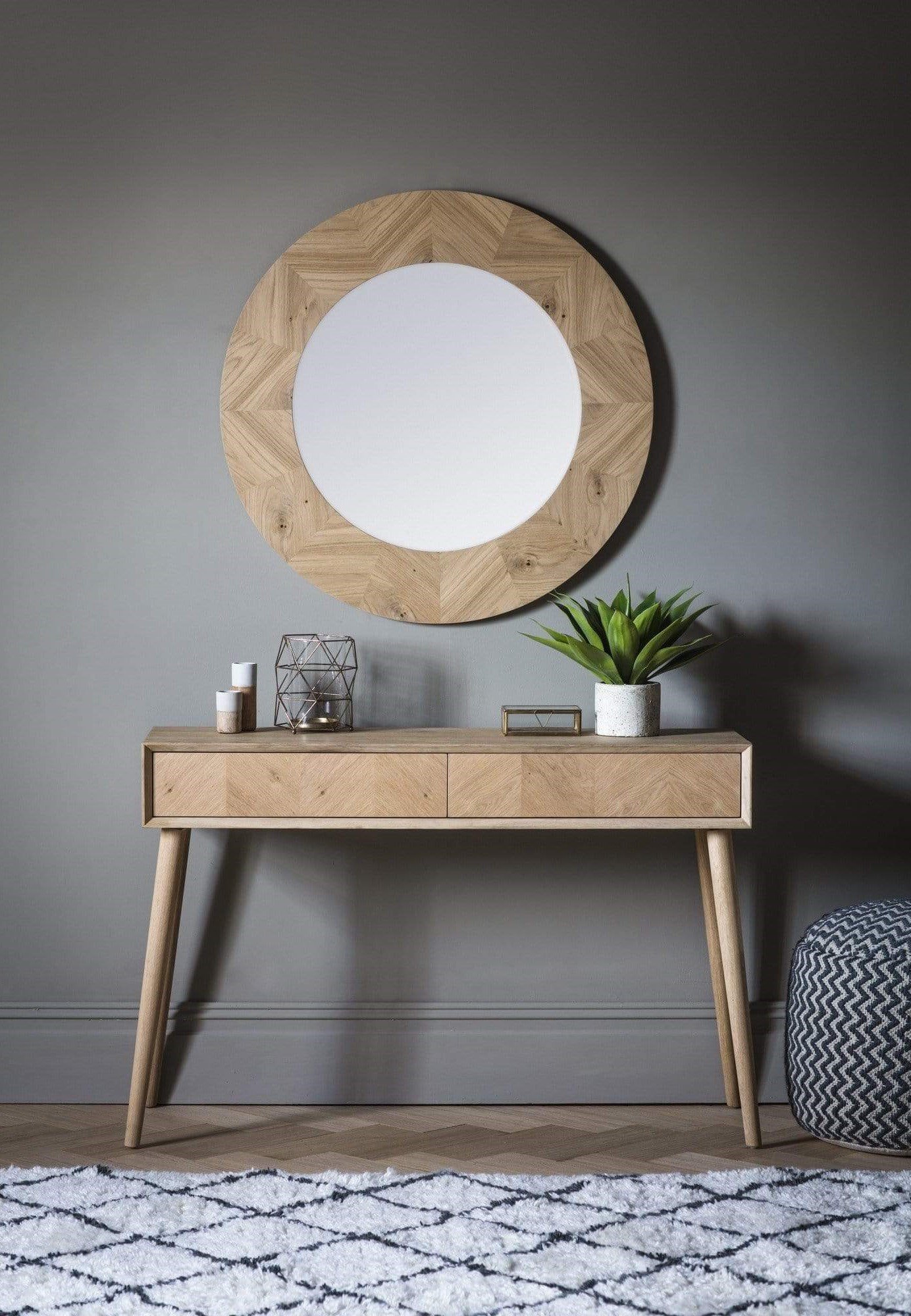 wooden console table with drawers.