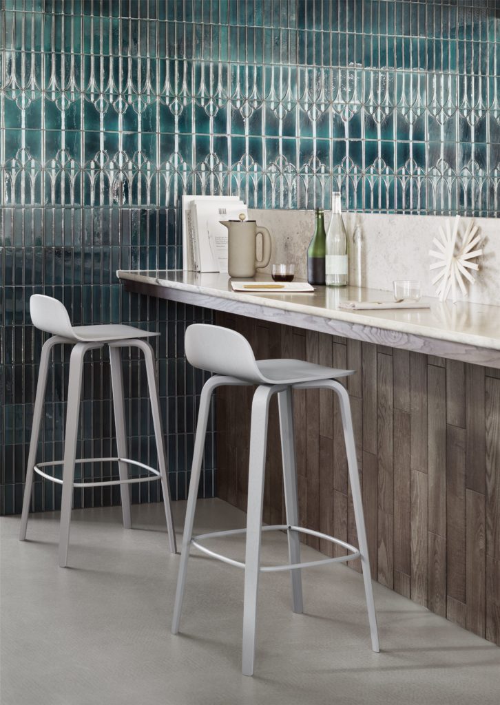 muuto grey wooden visu bar stool x Grey wooden bar stool at bar height.