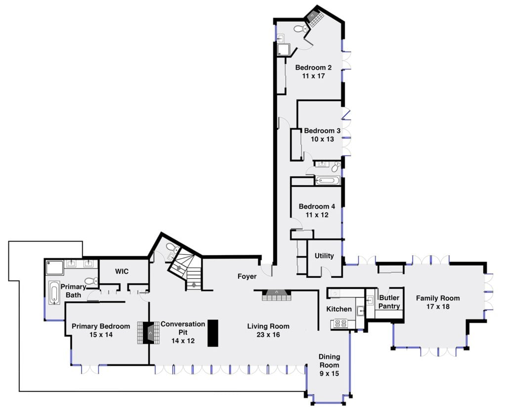 Architectural floor plan layout of a Usonian house.