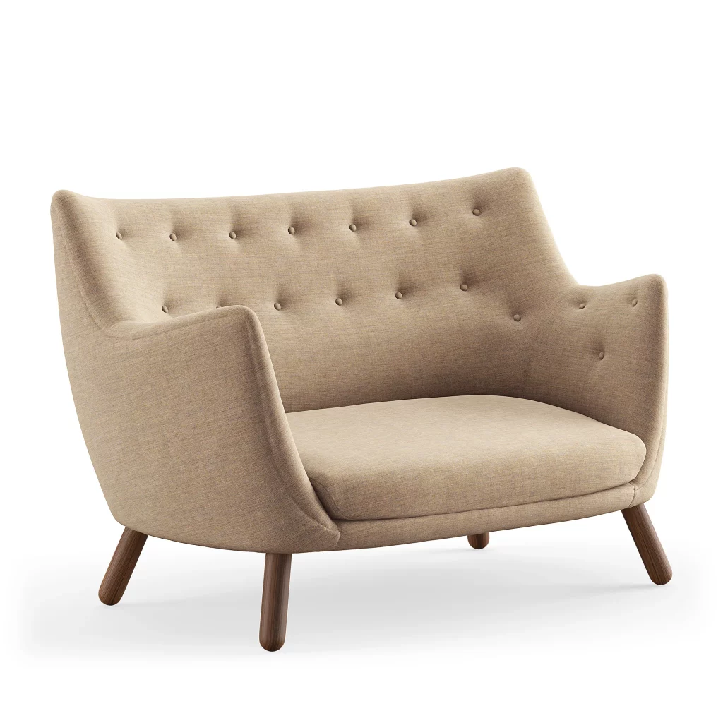 poet walnut remix v Finn Juhl's poet sofa in cream colour.