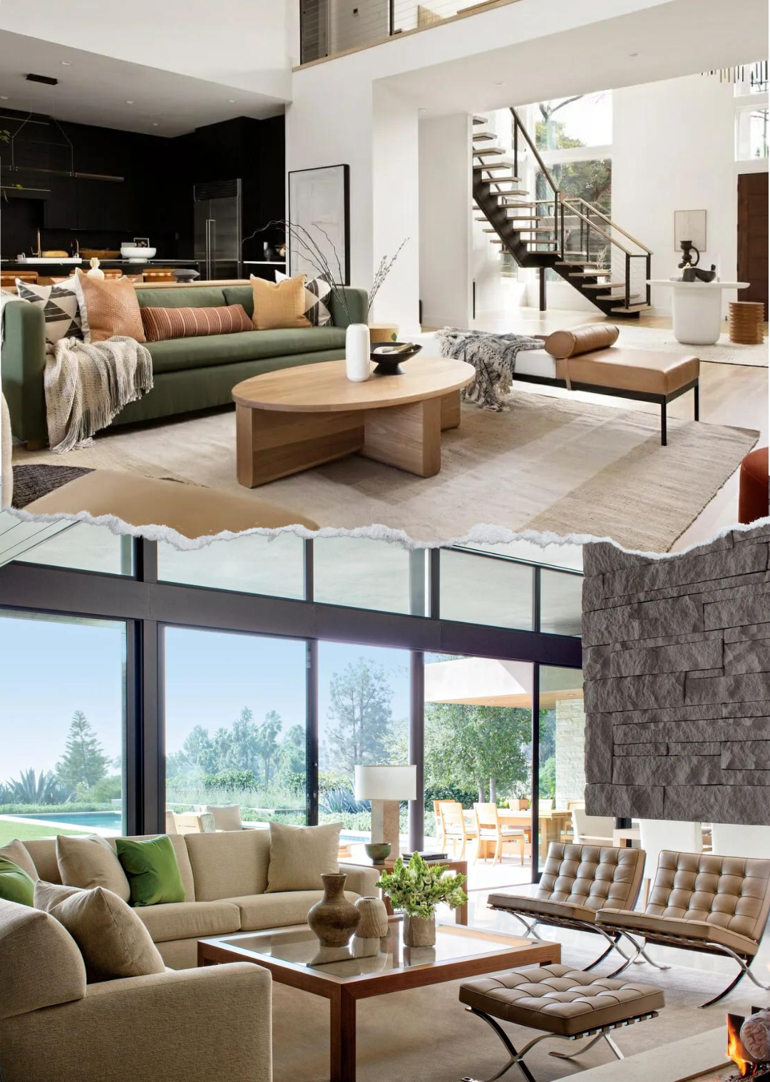 Modern interior vs contemporary interior comparison.