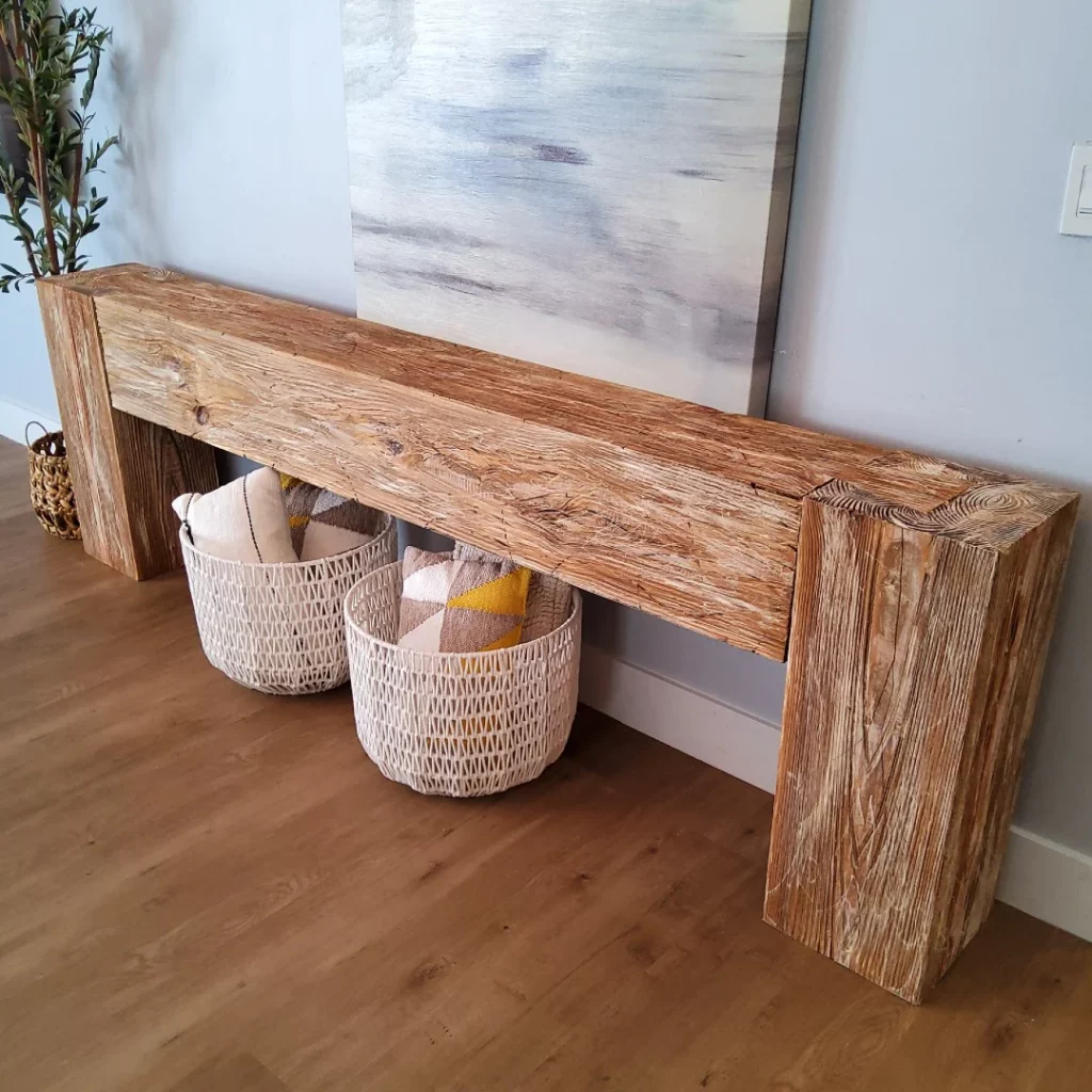 A solid wood console table. 