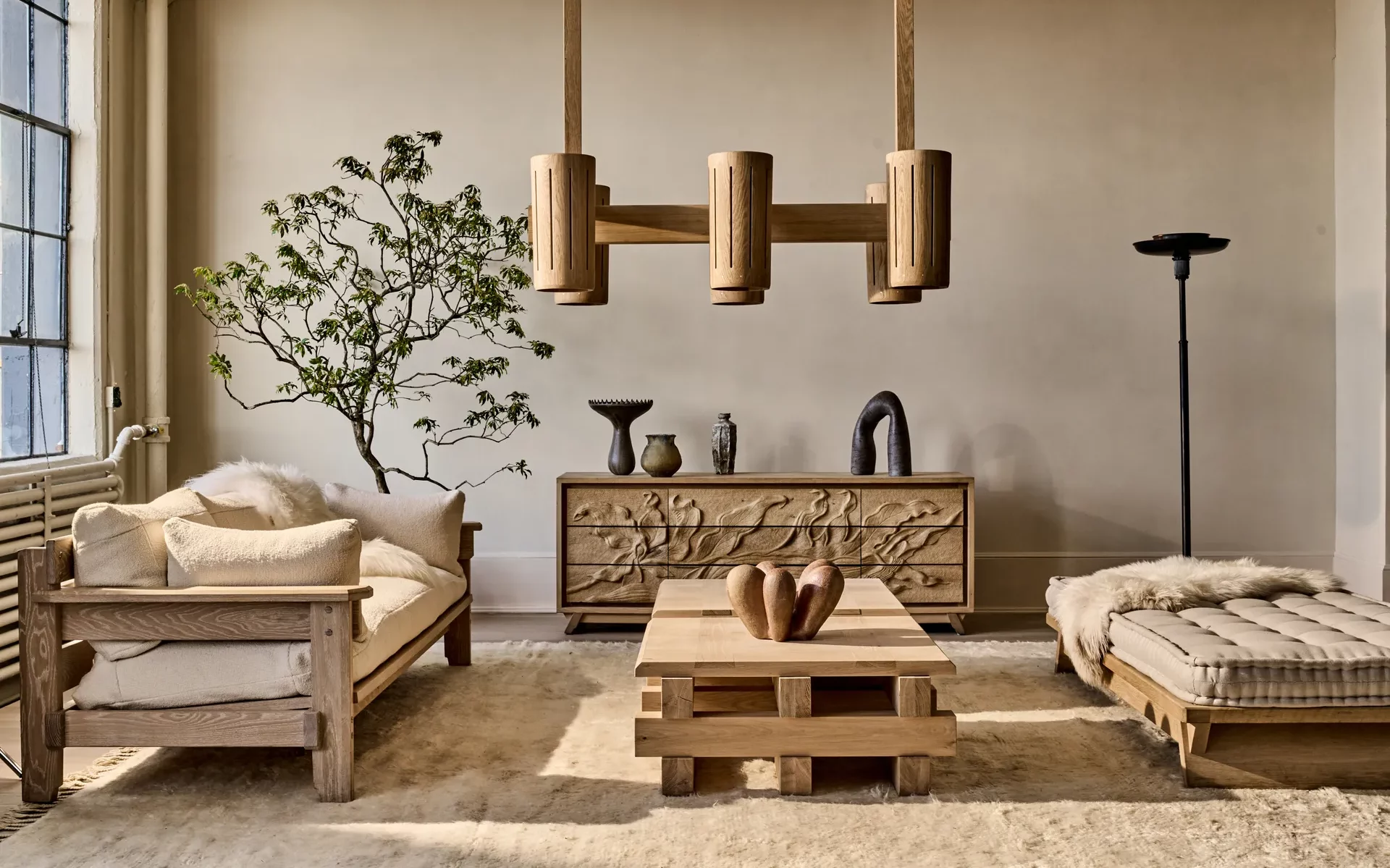 Scandinavian furniture design-inspired living space .