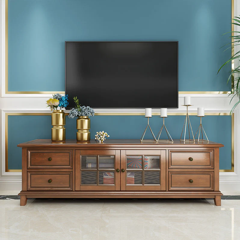 An elegant interior with a wooden TV cabinet.