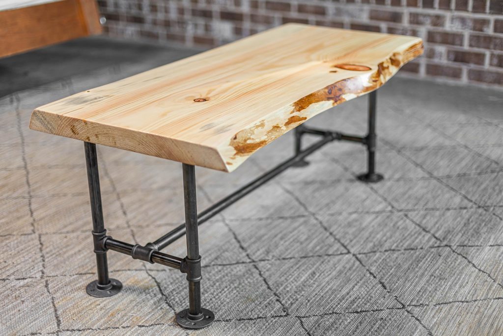 An industrial-themed coffee table.