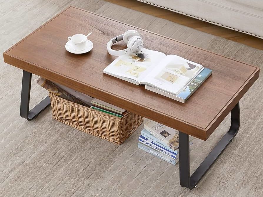 A modern wooden coffee table.