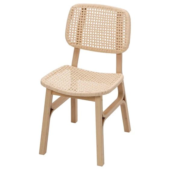 ce e fa da db caa A rattan chair with a woven backrest and seat.