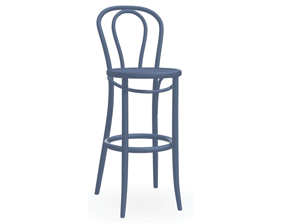 Blue wooden barstool.