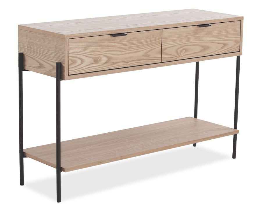 A contemporary wooden console table.