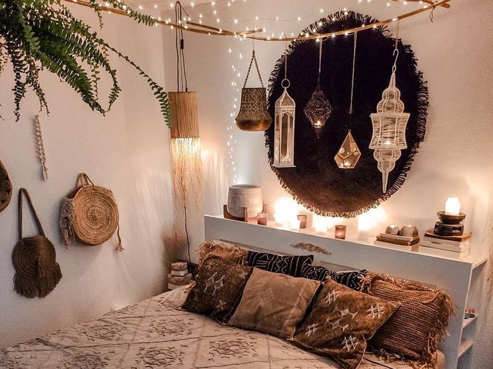 A cozy bohemian-inspired bedroom.