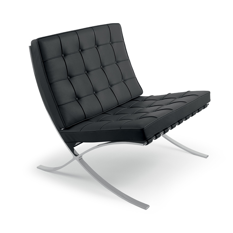 A black leather Barcelona chair.