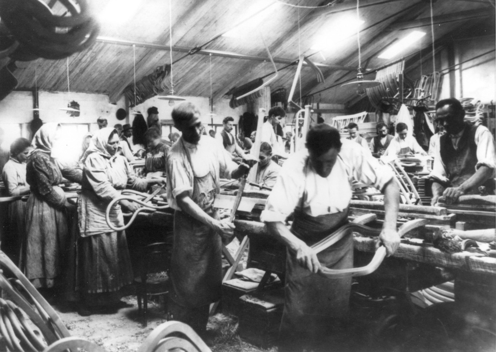 Photograph portrays a scene from a Michael Thonet workshop.