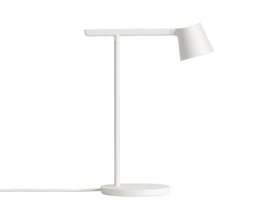 White table lamp with a T-shaped stand.