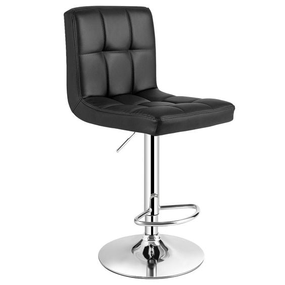 A modern black swivel bar stool.