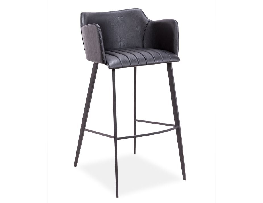 A dark grey leather bar stool.