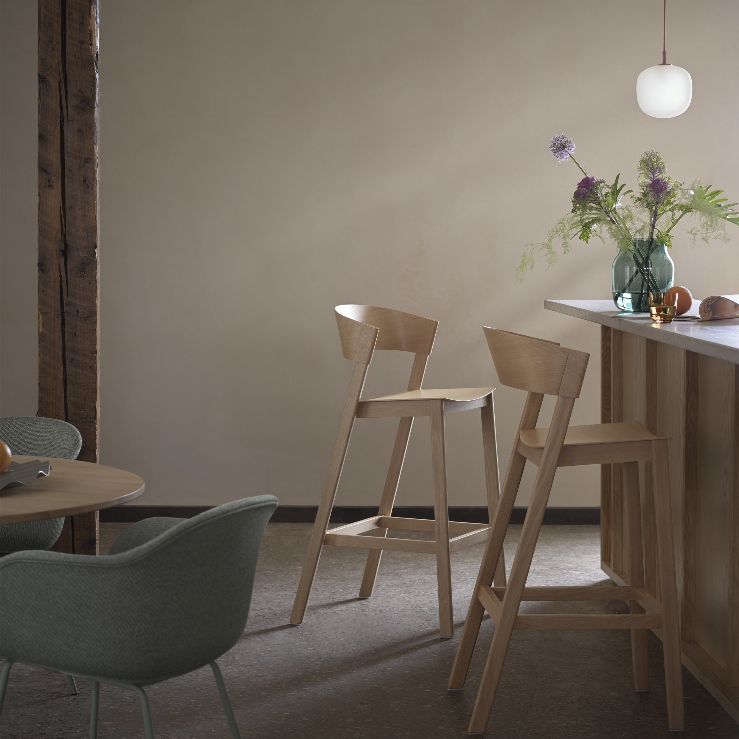 Modern wooden kitchen stool.