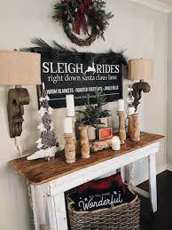 A festive holiday-themed console table.