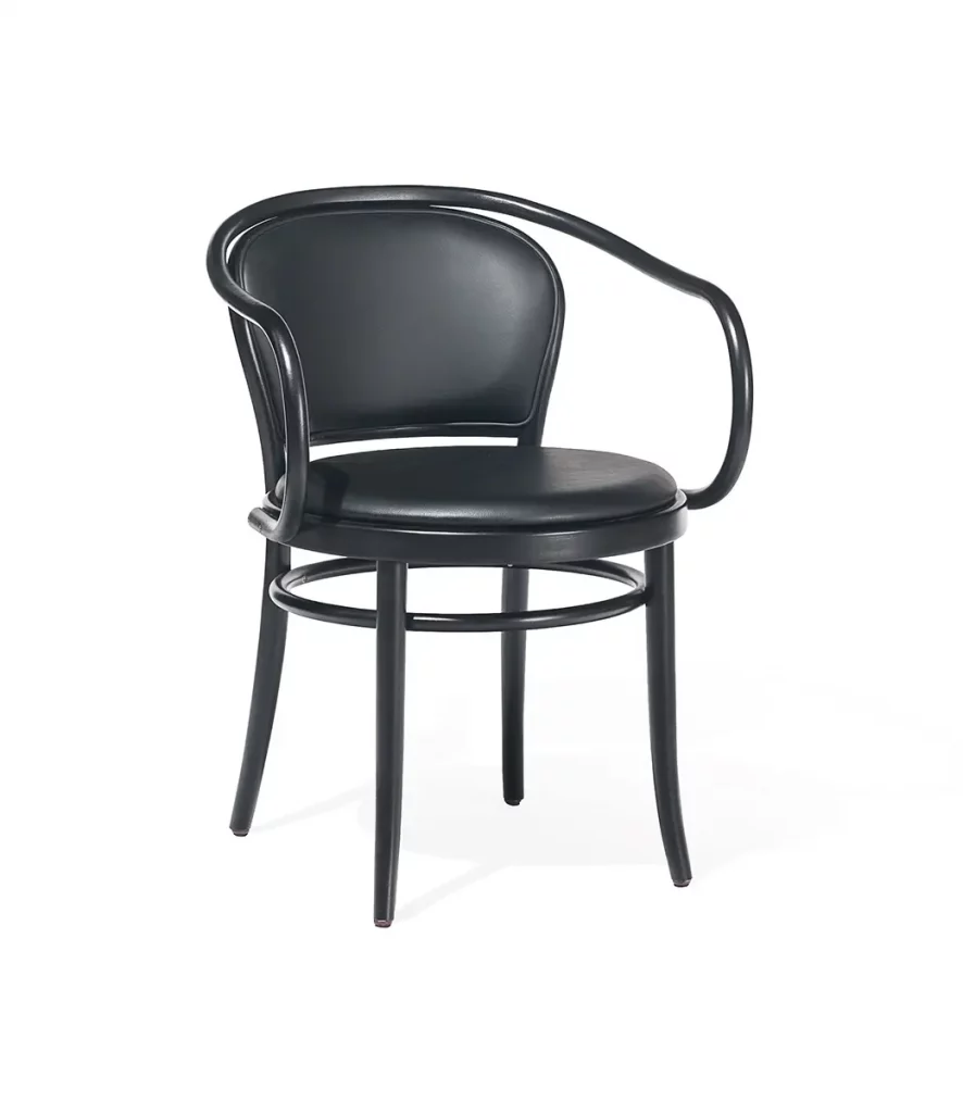 A black leather 30 armchair.