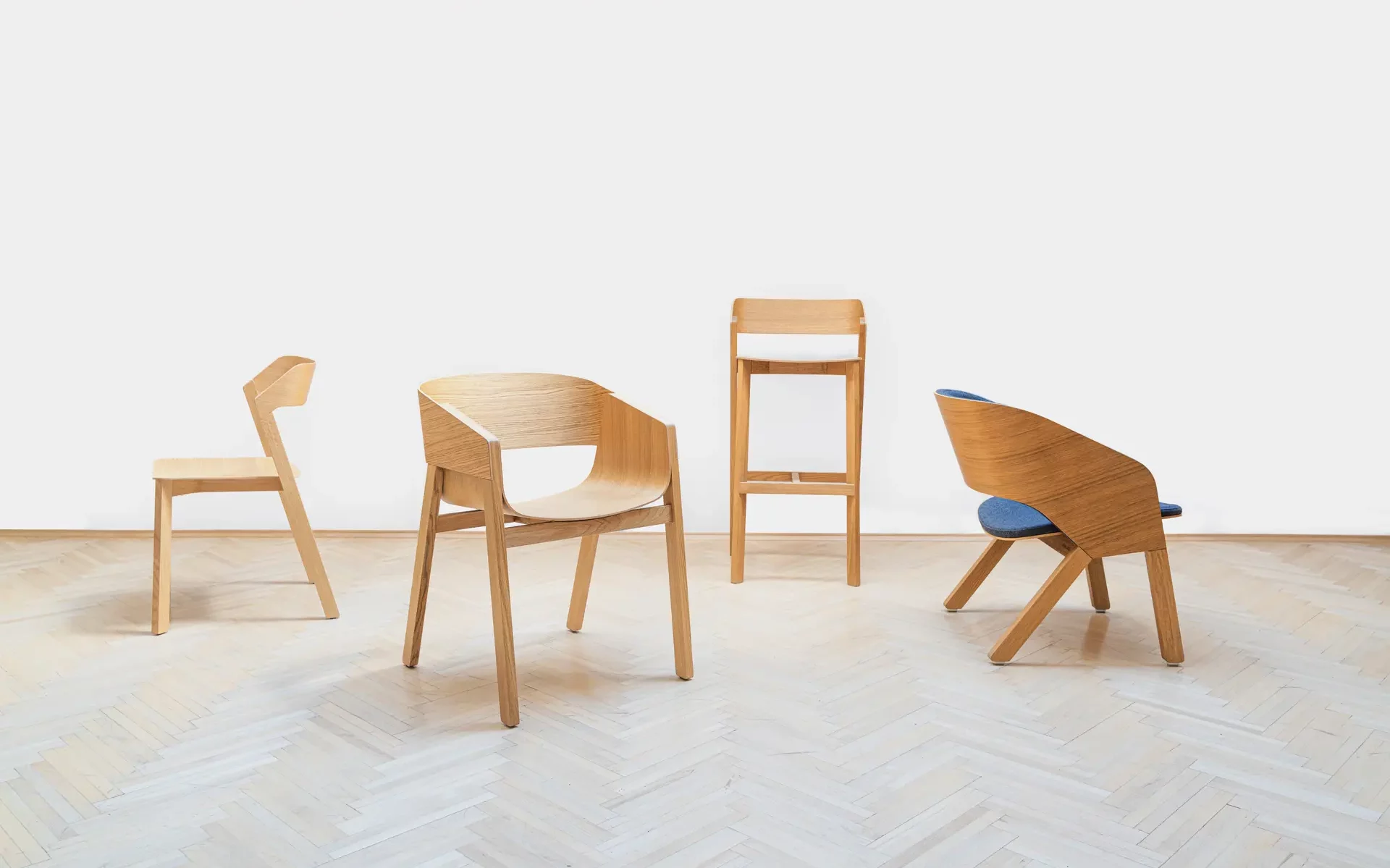 Scandinavian chairs and stools.