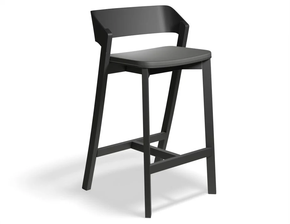 A black wooden bar stool.