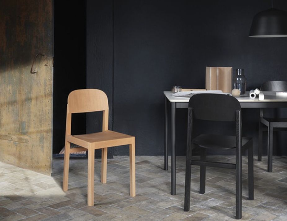 A contemporary dining area with Danish modern chairs.