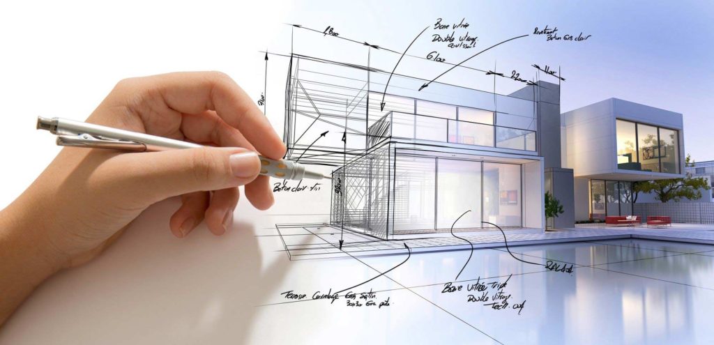 Hand sketching architectural designs.