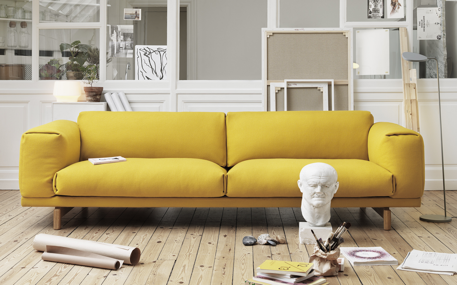 Yellow fabric couch