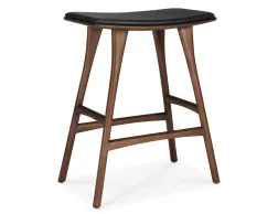 Ethnicraft Osso Counter Stool Teak Brown Black Leather