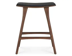 Ethnicraft Osso Counter Stool Teak Brown Black Leather
