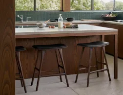Ethnicraft Osso Counter Stool Teak Brown Black Leather