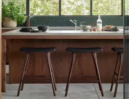 Ethnicraft Osso Counter Stool Teak Brown Black Leather