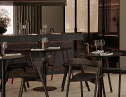 Ethnicraft Osso Counter Stool Teak Brown Black Leather