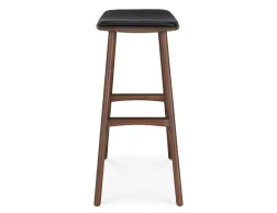 Ethnicraft Osso Counter Stool Teak Brown Black Leather