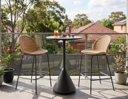 Modern Rattan Charcoal Grey Bar Stool On Balcony