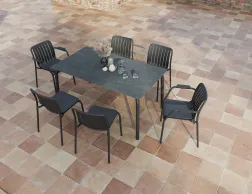 Roku Diningtable Basalt 160 Chairs Pad Charcoal Charcoal Residential