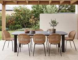 Vela Ceramic Table With Rattan Chairs