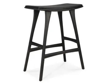 Ethnicraft Osso Counter Stool Oak Black Black Leather