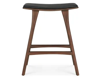 Ethnicraft Osso Counter Stool Teak Brown Black Leather