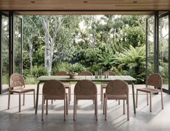 Green Outdoor Table With Rope Dining Chairs