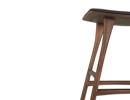 Ethnicraft Osso Counter Stool Teak Brown Black Leather