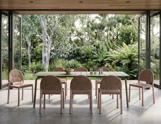 Green Outdoor Table With Rope Dining Chairs