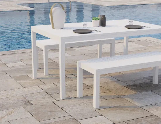 White 120 Bench Poolside