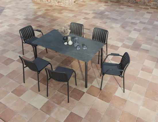 Roku Diningtable Basalt 160 Chairs Pad Charcoal Charcoal Residential