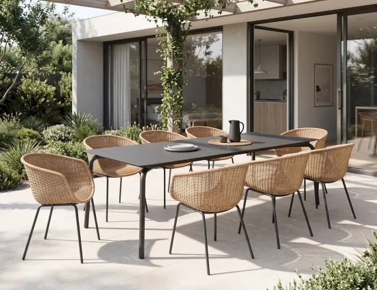 Large Outdoor Table In House With Rattan Chairs