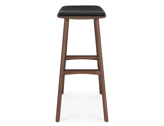 Ethnicraft Osso Counter Stool Teak Brown Black Leather