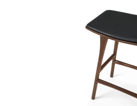 Ethnicraft Osso Counter Stool Teak Brown Black Leather
