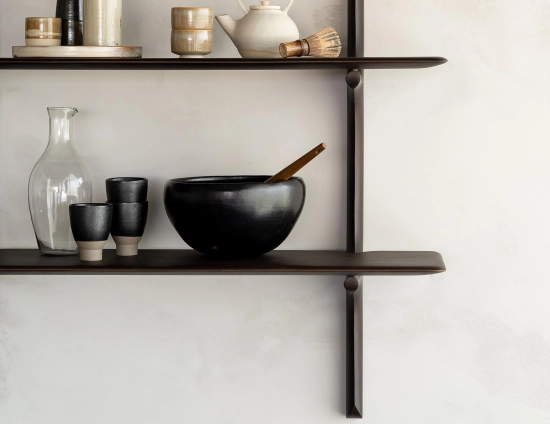 Ethnicraft Wall Shelf Mahogany Dark Brown Lifestyle