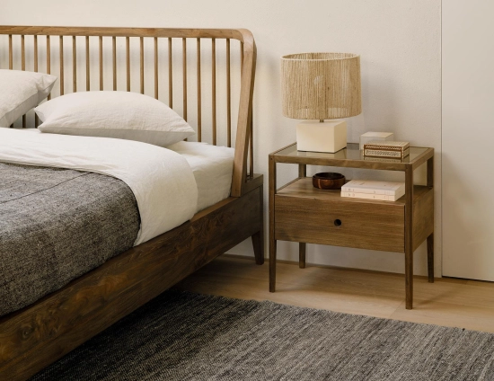 Ethnicraft Spindle Teak Natural Bed Bedside Table 0016 Layer