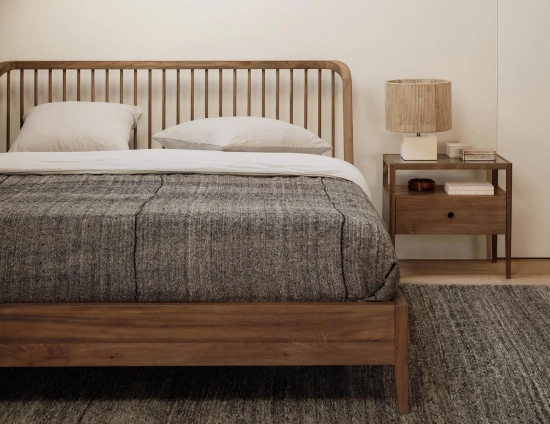 Ethnicraft Spindle Teak Natural Bed Bedside Table 0015 Layer