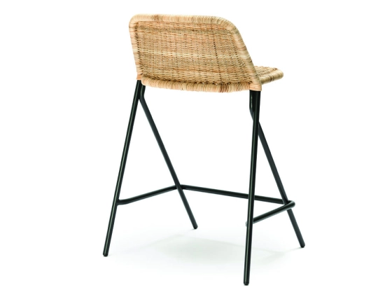 Kaki Stool Rattan Backrest